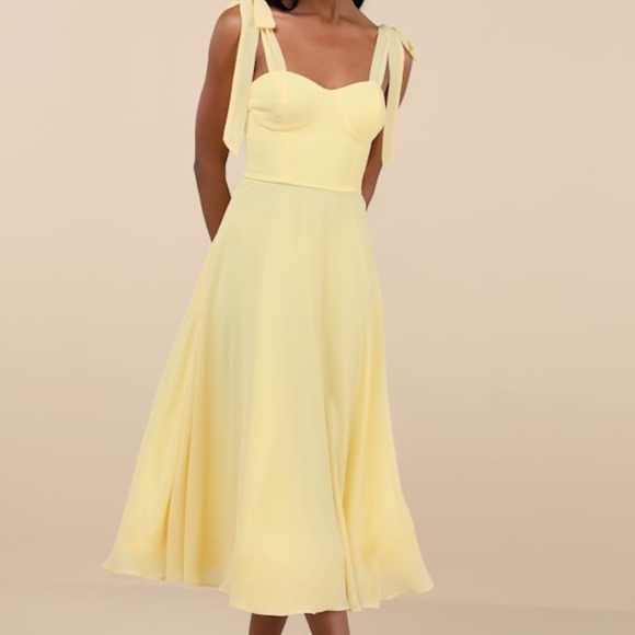 Lulus Dresses & Skirts - Lulus Sophisticated Charisma Light Yellow Tie-strap A-line Midi Dress - Size M